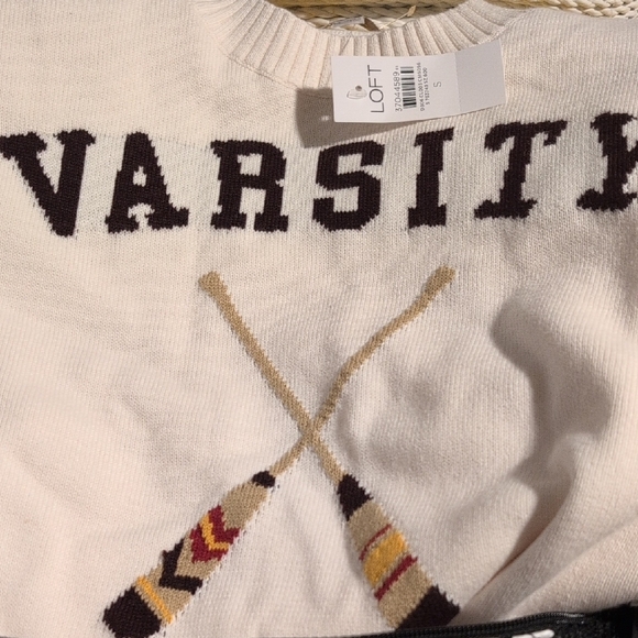 NWT Varsity Tennis Lacrosse Women's Cream Crew Neck Loft Sweater Small - Picture 5 of 5
